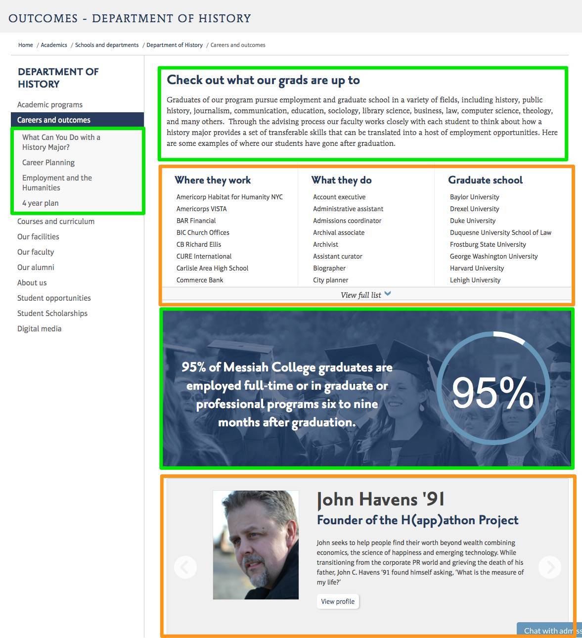 Careers and outcomes page