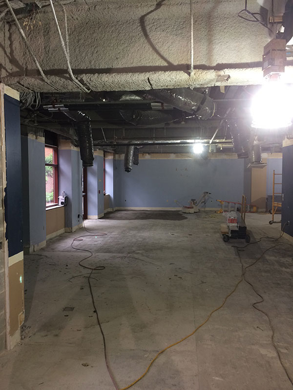 Renovation progress of Charles Frey Commuter Lounge.