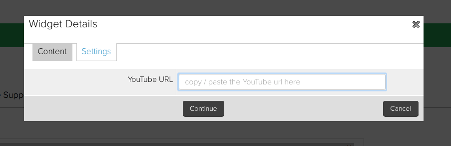 YouTube widget settings