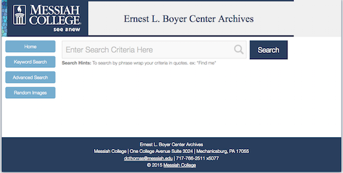 A screenshot of the Boyer Center Archives online database
