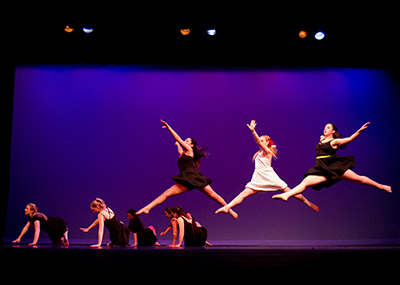 A group of Messiah University students performing a contemporary dance.