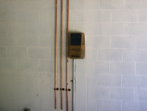 Frey Ground Floor water pipe on east wall
