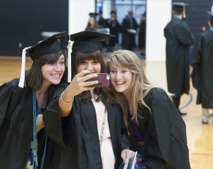 Selfies in Hitchcock Arena before the ceremony
