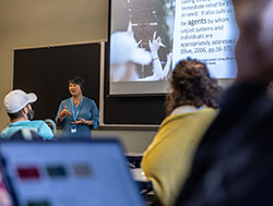 Professor lecturing in classroom