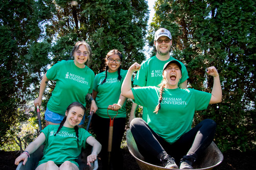 A group of messiah students outside. 