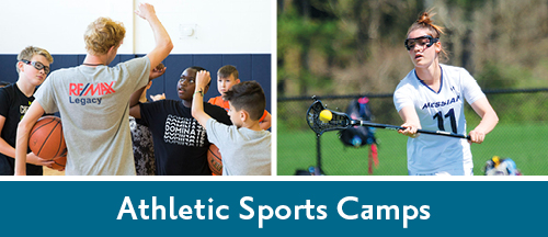A collage featuring a basketball training session with young athletes and a female lacrosse player in action.