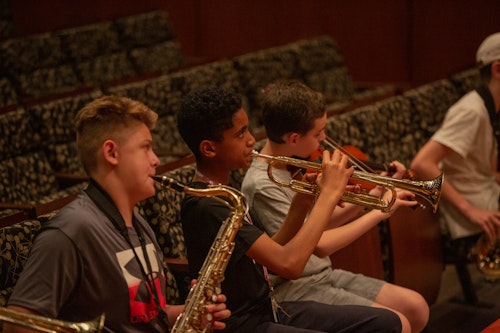 Students play instruments at jazz camp