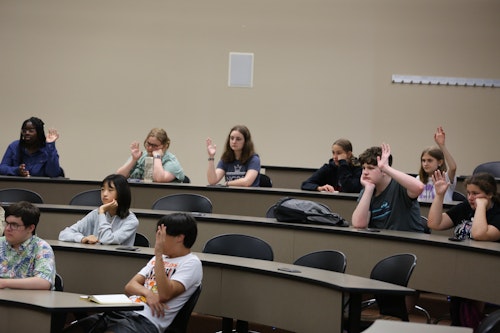 Students attending the young writers' workshop