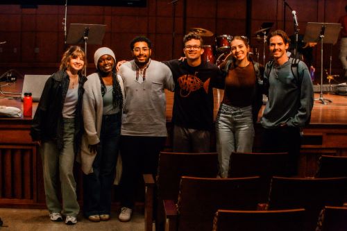 A group of students at chapel. 