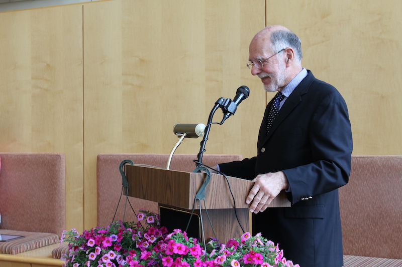 professor speaking at retirement