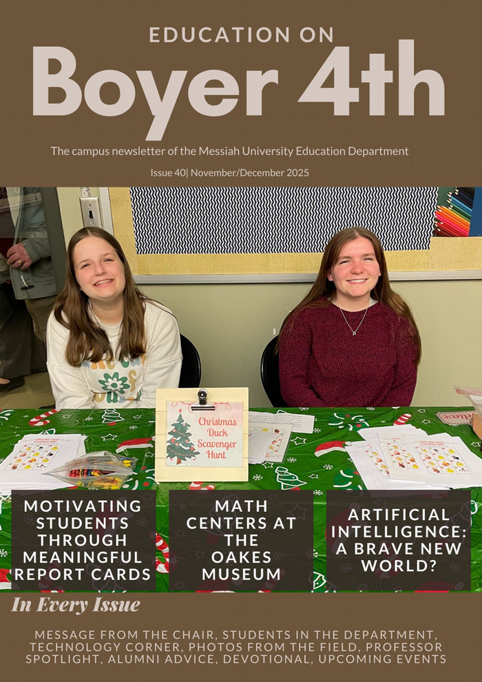 Newsletter Cover: Students from Dr. Fischer’s EDUC 301: Literacy Methods course help at the Annual SACS Kids Christmas Party.