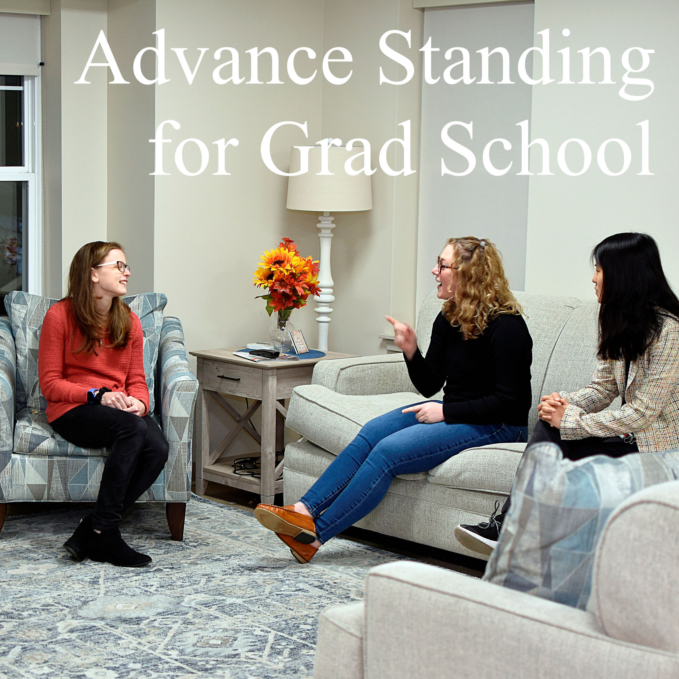 Student talking in living room