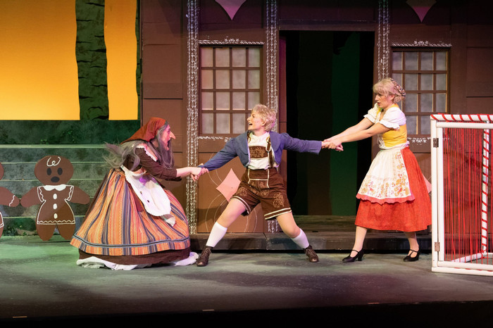 Performers on stage during the production of Hansel and Gretel.