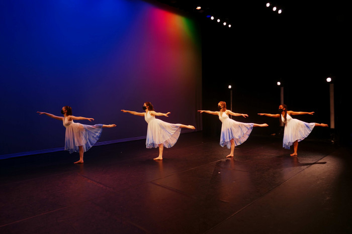 Performers on stage during the production of Spring Senior Series '21.