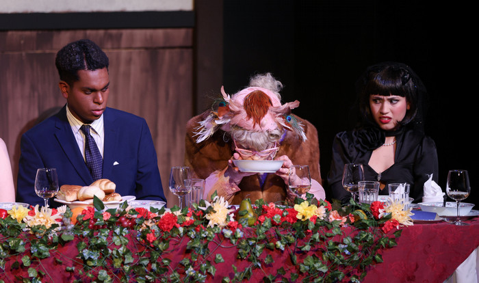 Performers on stage during the production of Clue.