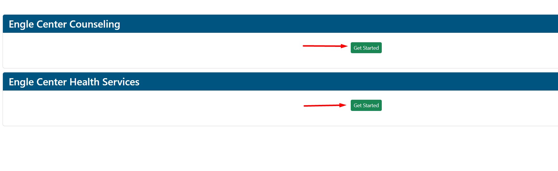 A screenshot of the buttons in the health and counseling portal