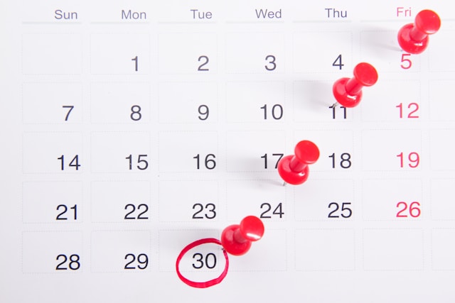 A calendar with a circled date