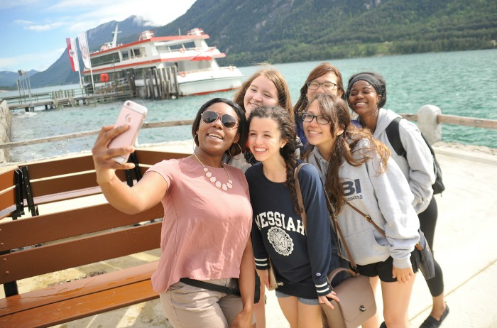 students taking a selfie abroad