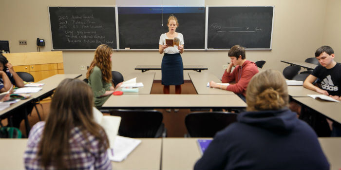 Teacher teaches students in a classroom