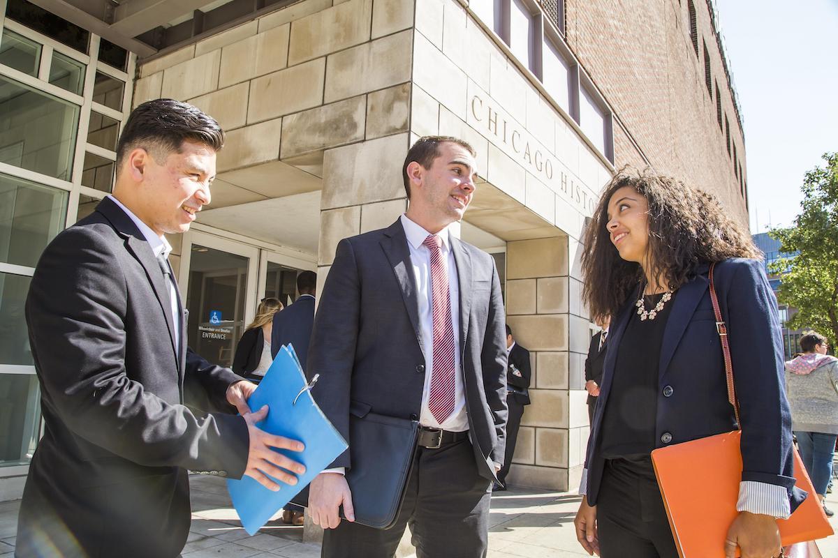 students in business dress in Chicago.