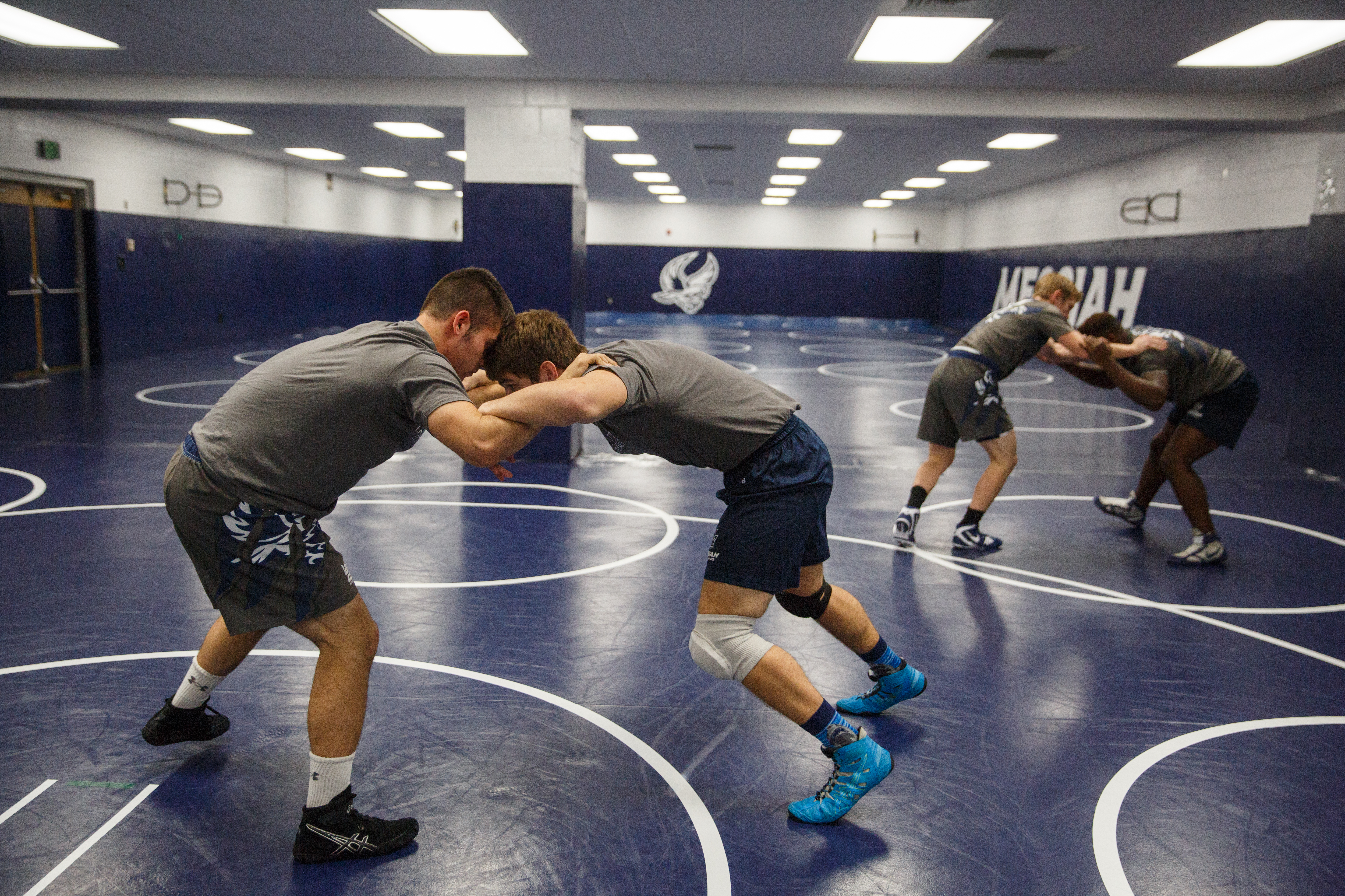 Two athletes wrestling