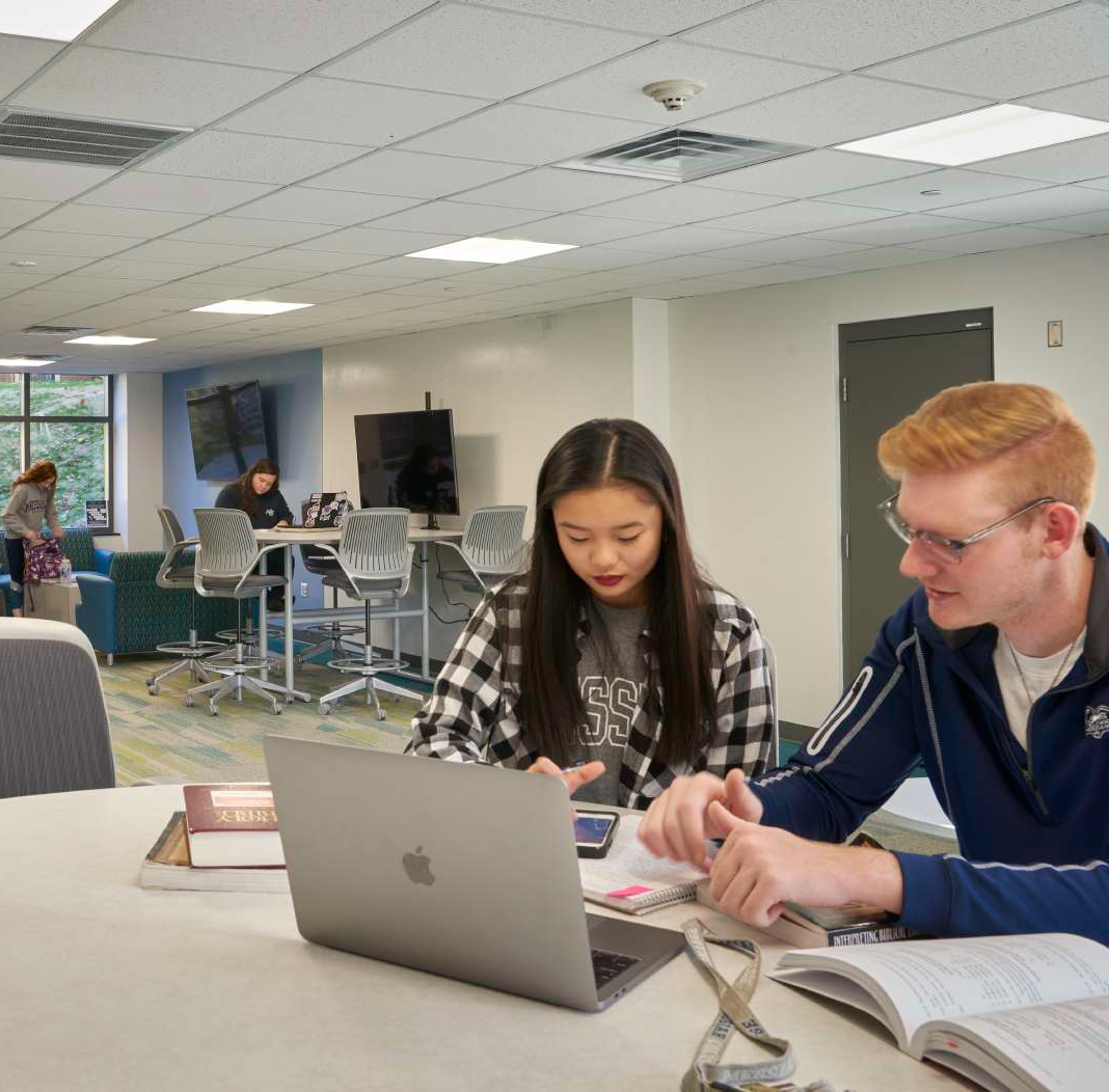 Image of students looking at computer