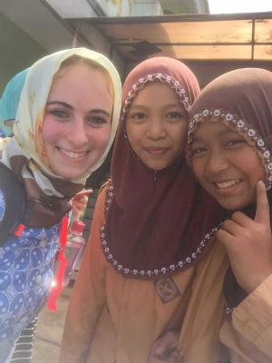Messiah student taking a selfie with her Indonesian students