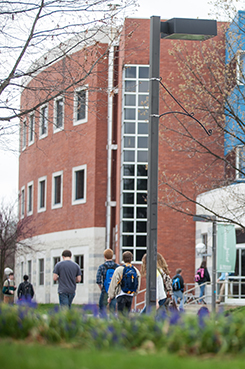 Students walking in front of Frey Hall   