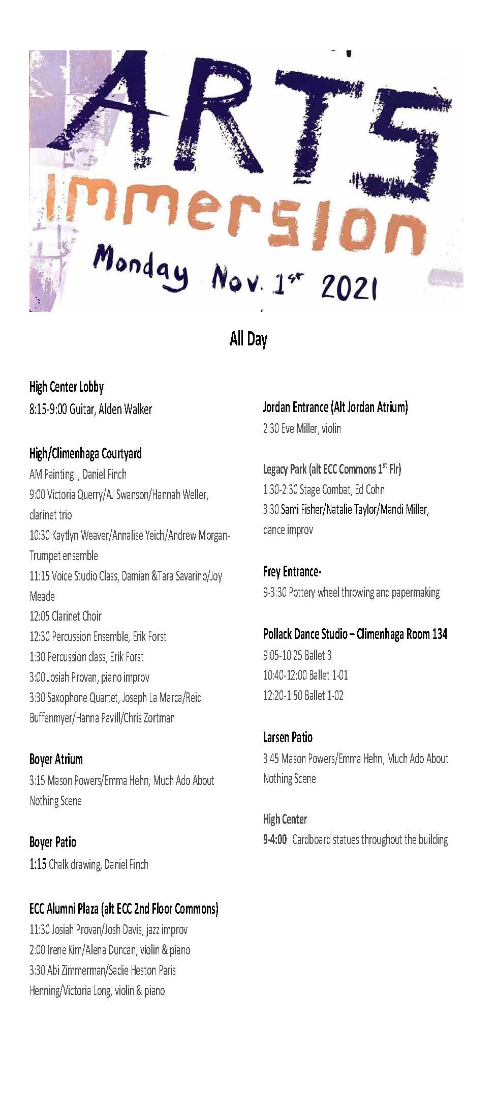 Arts immersion schedule nov 1 2021 rev td