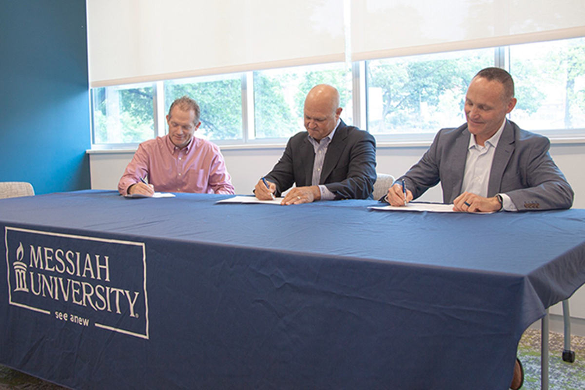 L-R: Rob Pepper, associate provost for graduate and professional studies and university partnerships at Messiah University; Mark Seymour, president, CSAGH; John Chopka, vice president for enrollment management, Messiah University