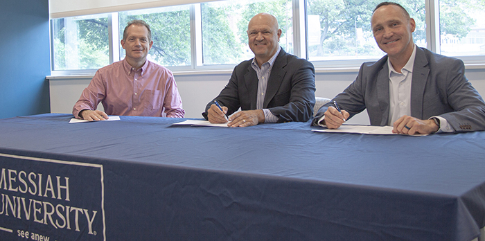 L-R: Rob Pepper, associate provost for graduate and professional studies and university partnerships at Messiah University; Mark Seymour, president, CSAGH; John Chopka, vice president for enrollment management, Messiah University