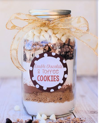 A jar full of cookie baking ingredients.