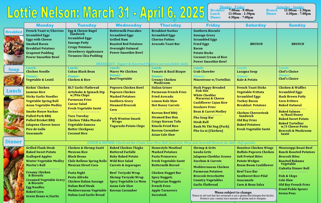 An example menu for Lotte Nelson dining hall