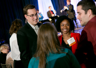 Students gathered at social event.