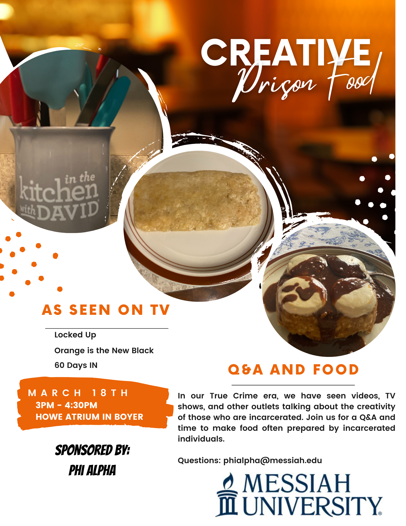 Messiah university prison food event poster