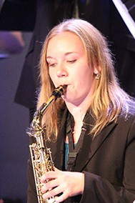 A female jazz saxophonist.