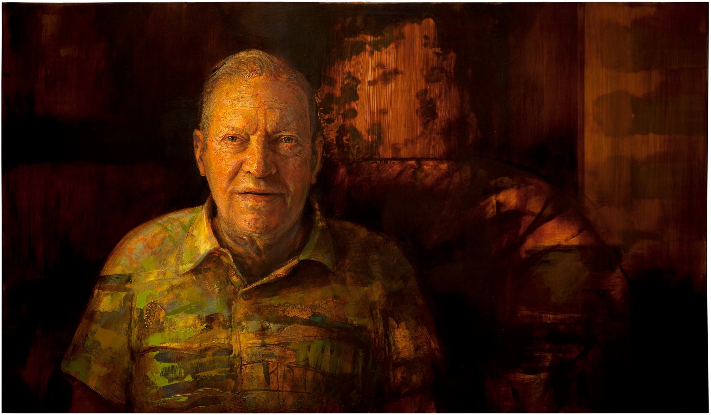 Portrait of the artists father william c herman 2013 oil and alkyd on wood 30 by 48