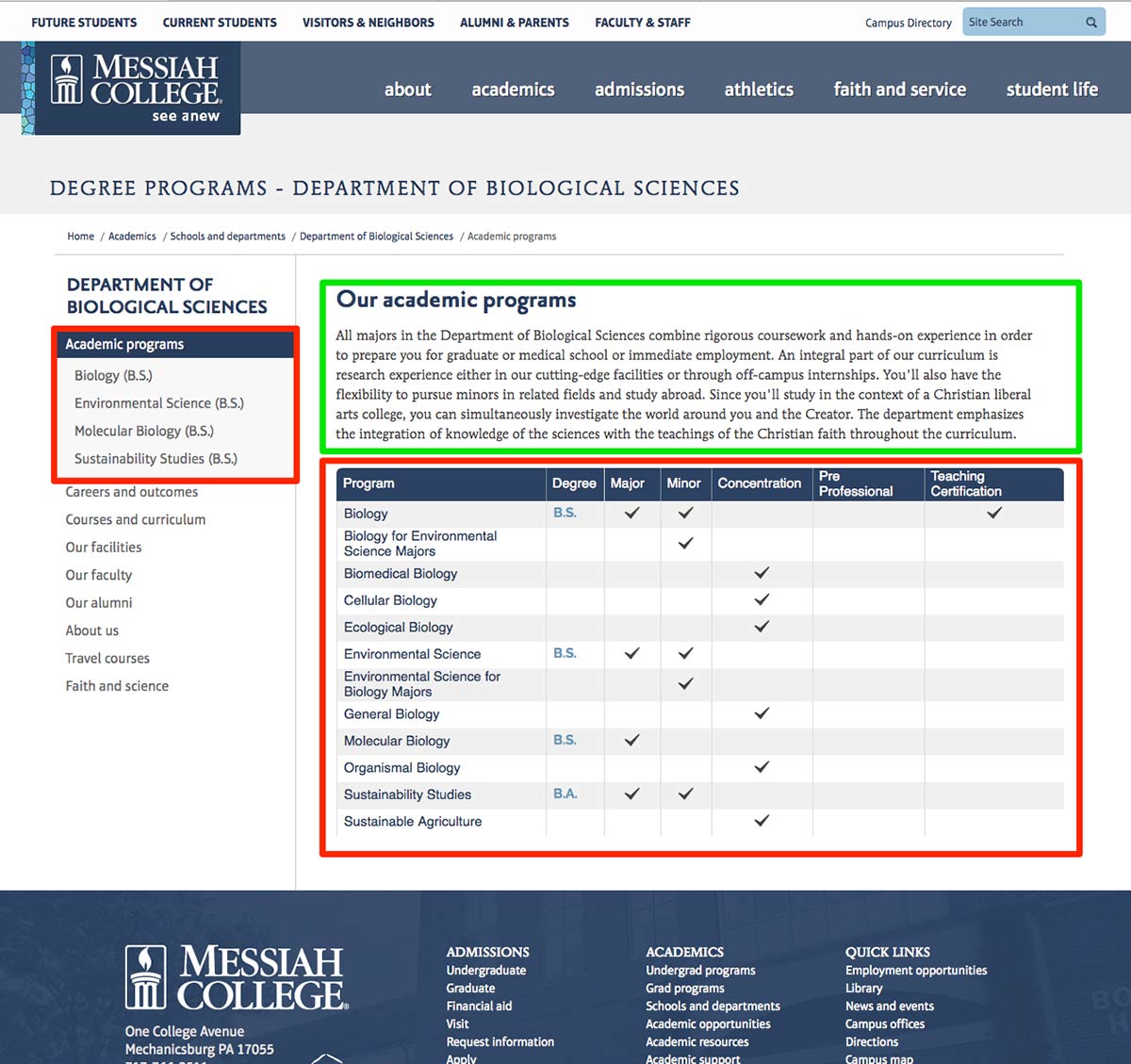 Programs and degrees department of biological sciences messiah college