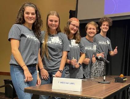 Five nursing students participating in the SNA Quiz Bowl