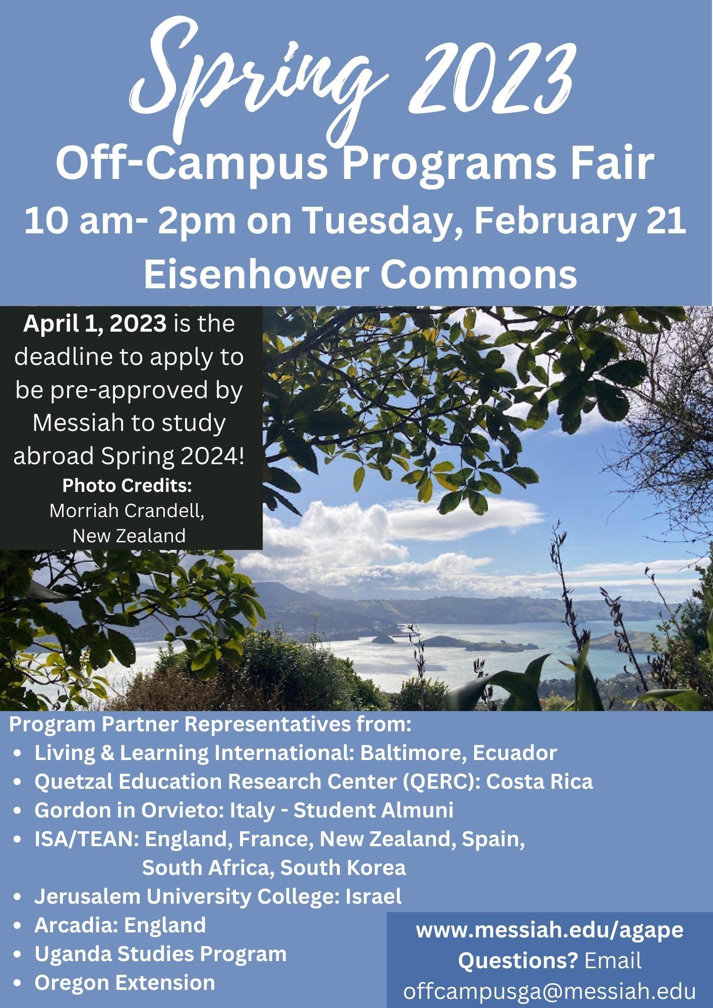 Spring 2023 offcampus programs fair poster