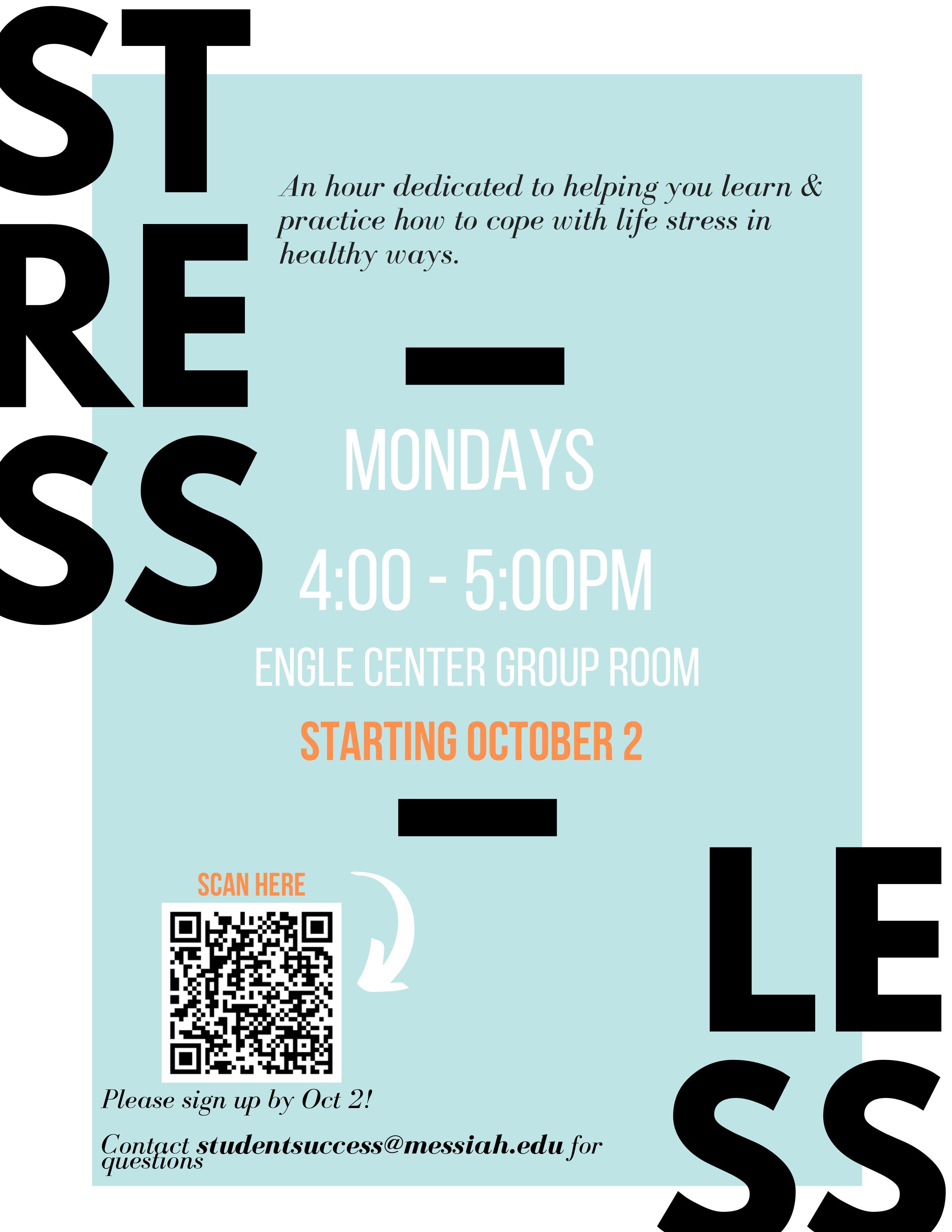 Stress less poster fall 2023 qr code