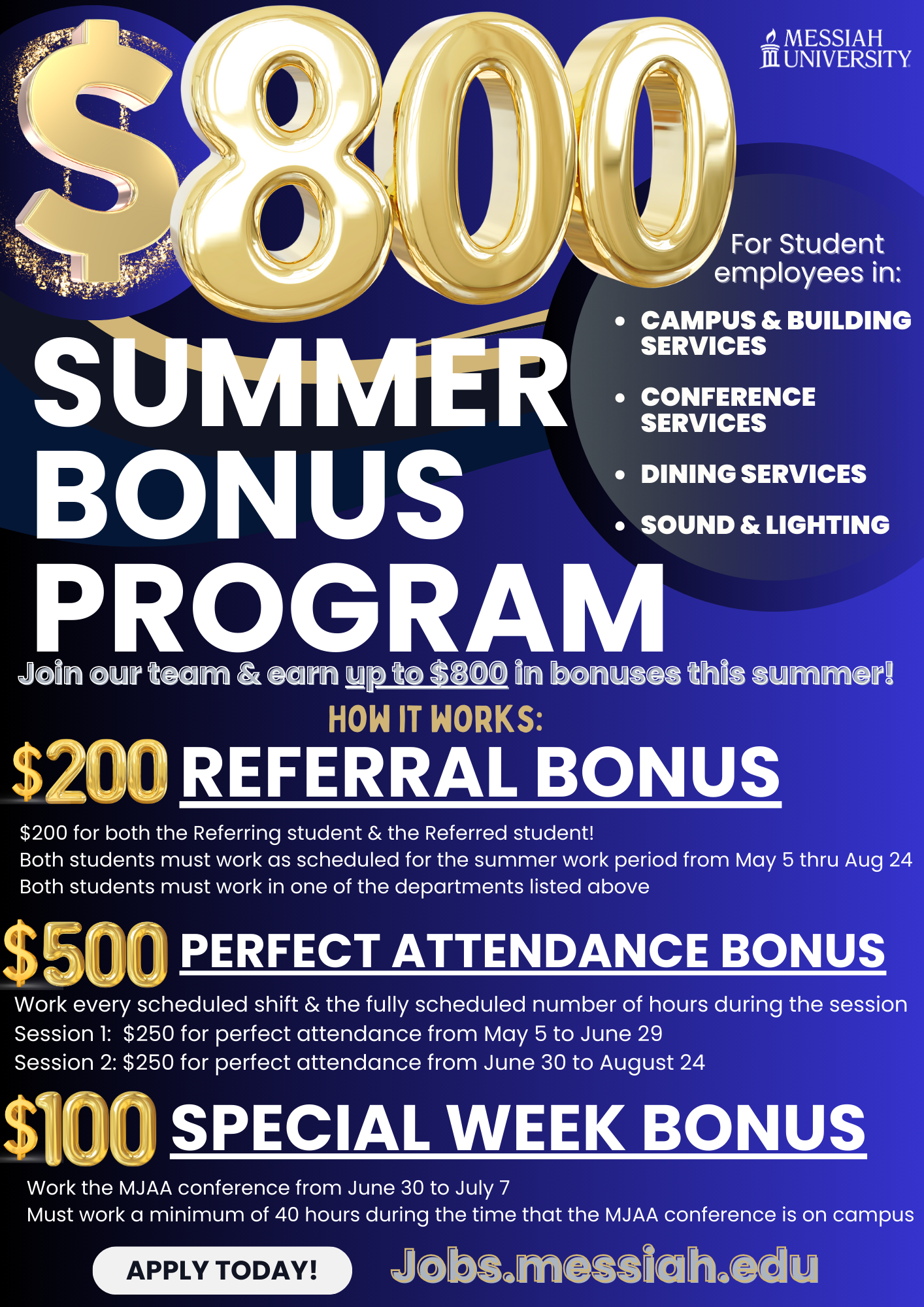 Student Employment summer bonus opportunity