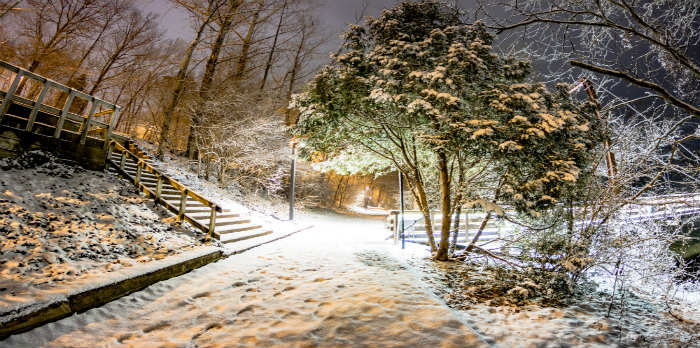 Snow covered fitness trail at Messiah College