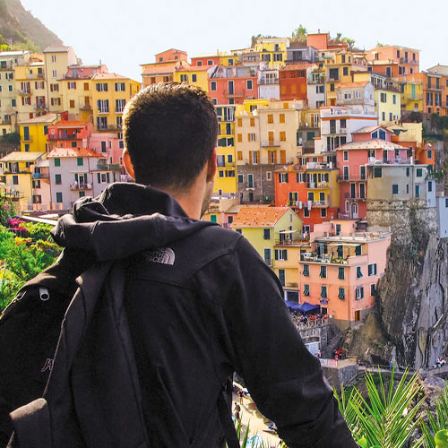 Student overlooking beautiful city