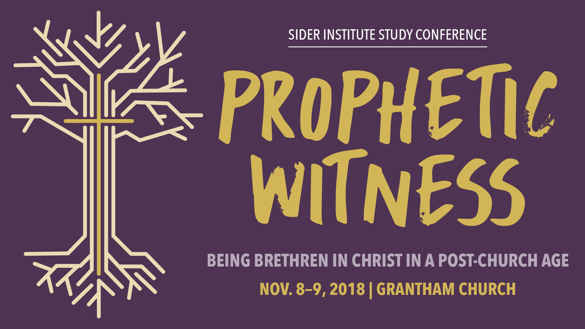 Logo for the 2018 Brethren in Christ Study Conference titled "Prophetic Witness: Being Brethren in Christ in a Post-Church Age"