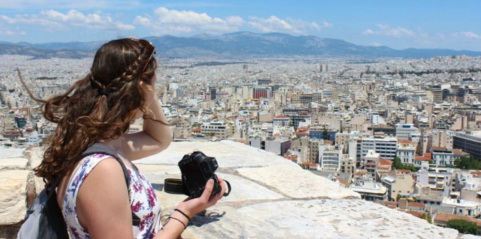 Student Molly Martin looking over the city of Athens