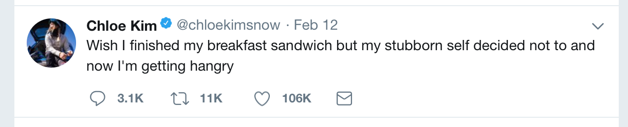 Chloe Kim hangry tweet