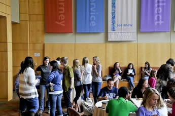 students at a reception event