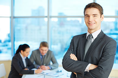 Man in business suit in office setting