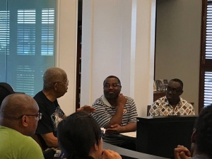 Todd Allen and Henry Danso with Rip Patton at the Civil Rights Room in the Nashville Public Library